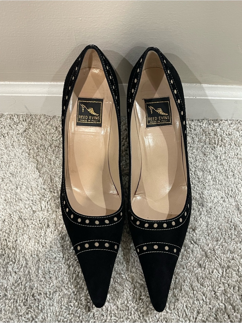 Vintage Reed Evins Black Suede Pumps Size 39/8.5